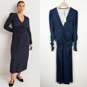 Boden NWT Womens Ruched Jersey Long Sleeve Midi Dress in Mariner Blue Size 10 R